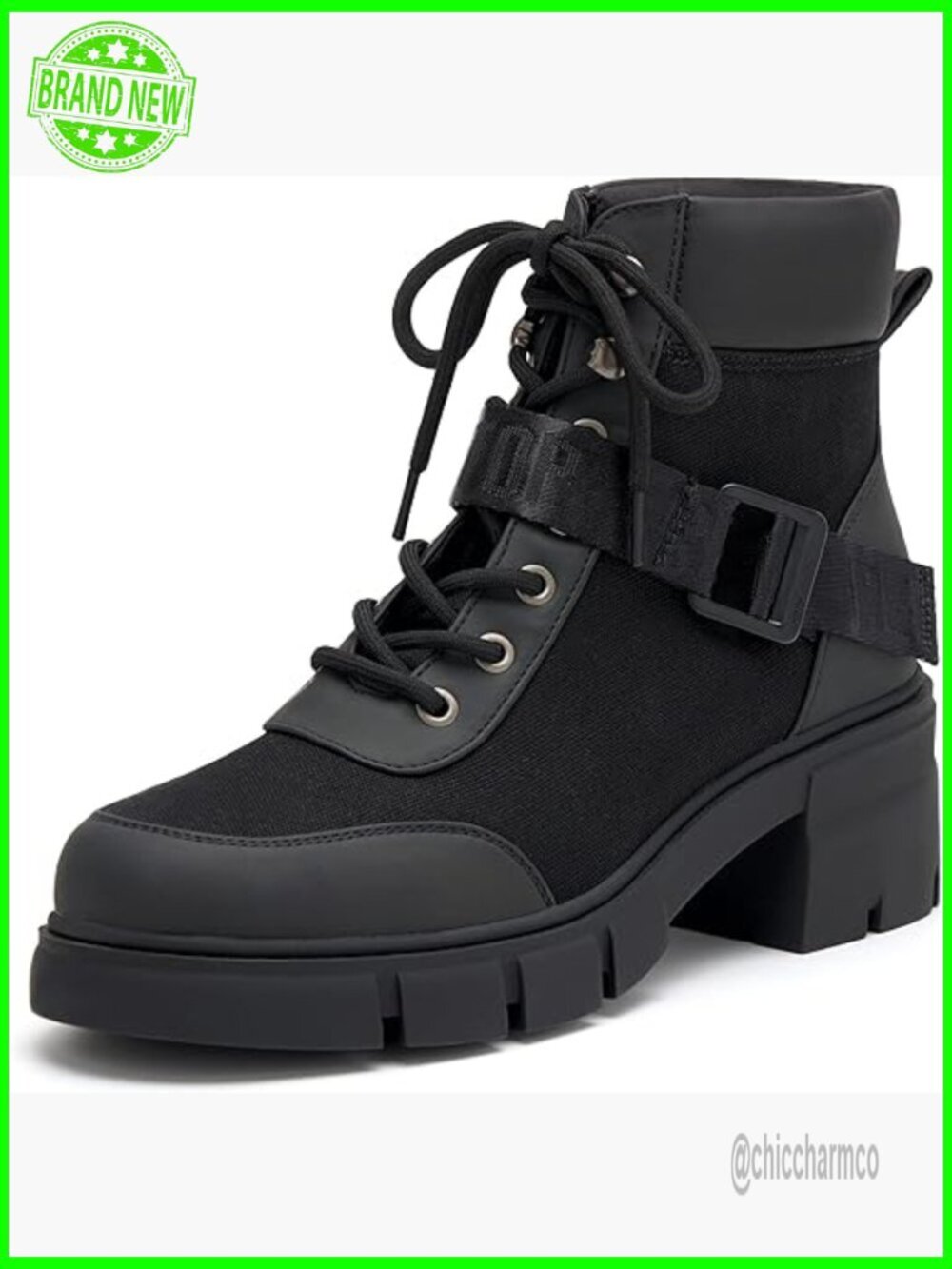 Women's Combat Boots Chunky Lug Sole Lace Up Buckle Ankle Booties